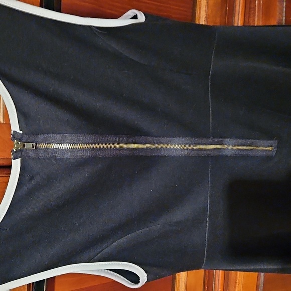 Black Sleeveless Dress, White Trim, Gold Buttons, Sz Med, Classic Look - Picture 6 of 9